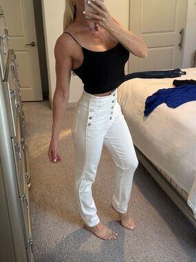 J Brand White High-Waist Button Front Natasha Jeans Pants Size 29